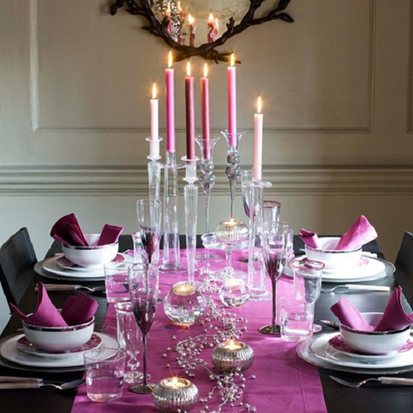 Table with Purple Tablecloth