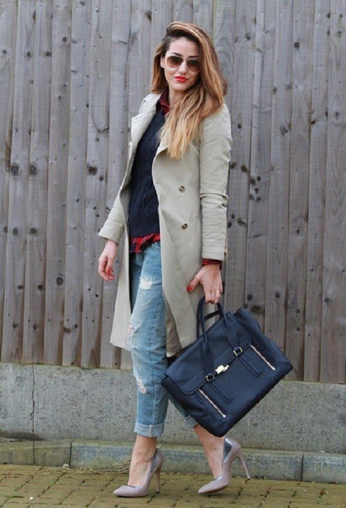 Trench Coat with Ripped Jeans