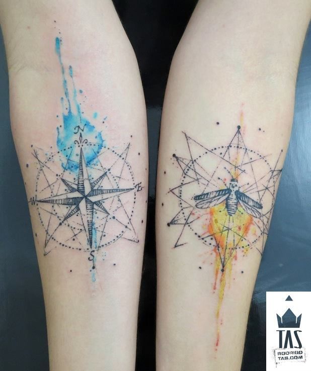 Watercolor Compass Tattoo