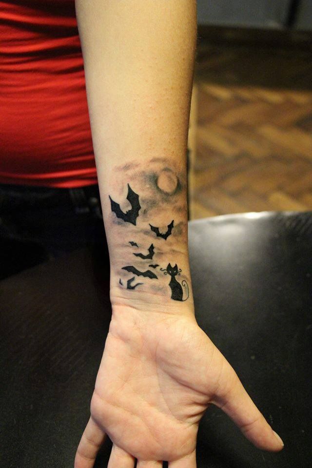 Cute Tiny Black Bat Tattoo On Wrist By Nhi Nho