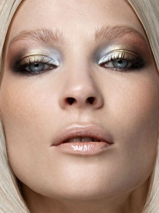 Chic Metallic Eye Makeup with Nude Lips