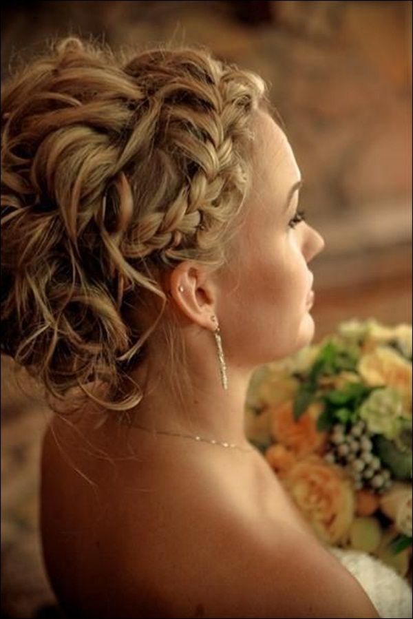 Elegant Wedding Updo With Braided Bangs