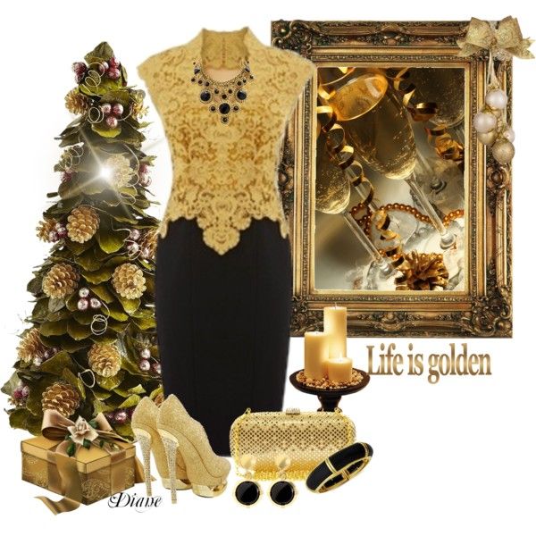 Glamorous Golden and Black Outfit Idea for Party