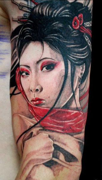 Japanese Girl Tattoo On the Back