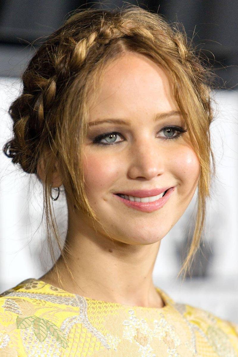 Jennifer Lawrence Crown Braid with Side Part
