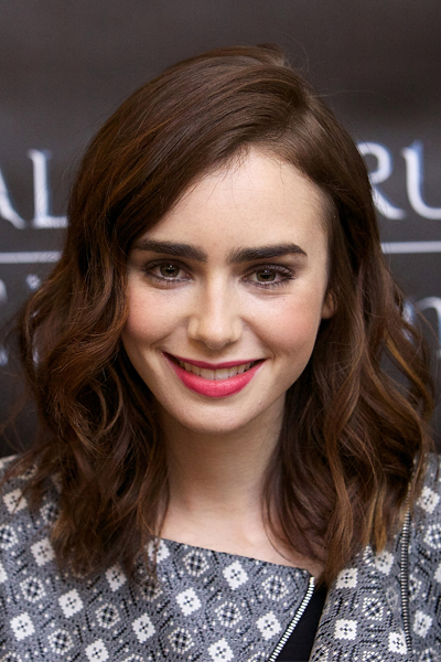 Lily Collins Pretty Textured Long Bob