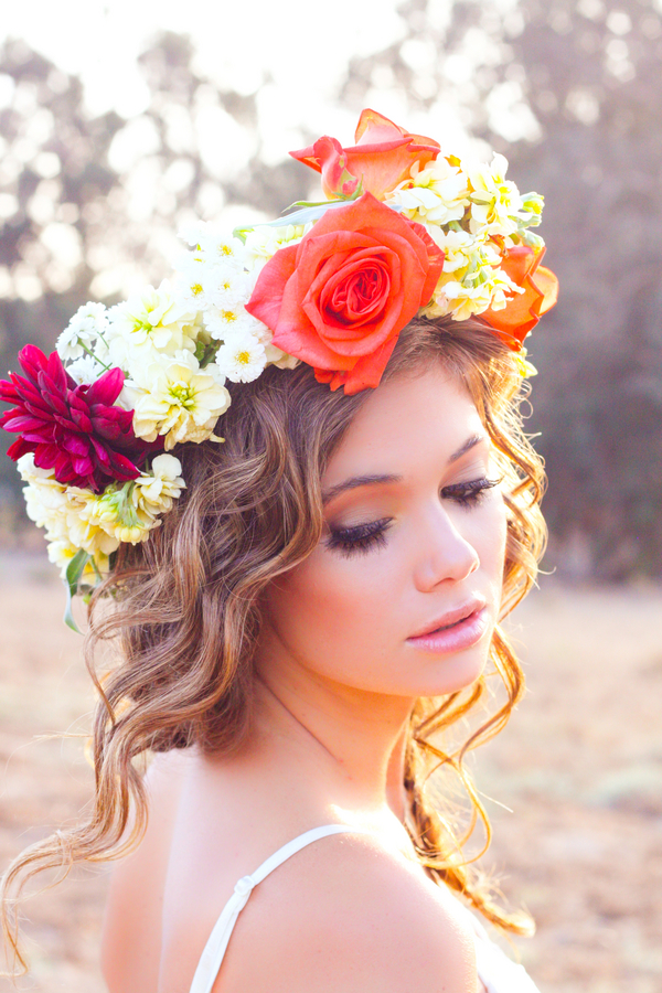 Romantic Braided Hairstyle with Floral Crown