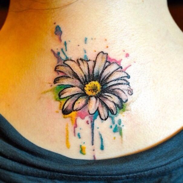 Watercolor Daisy Tattoo