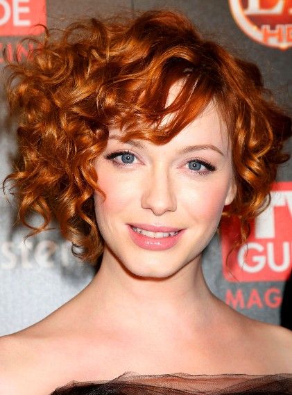 Christina Hendricks Curly Asymmetrical Bob