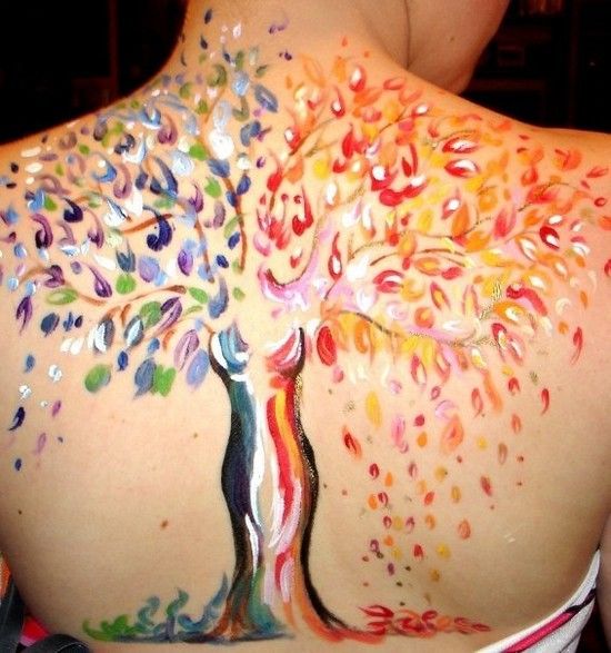 Colorful Tree Tattoo on Back