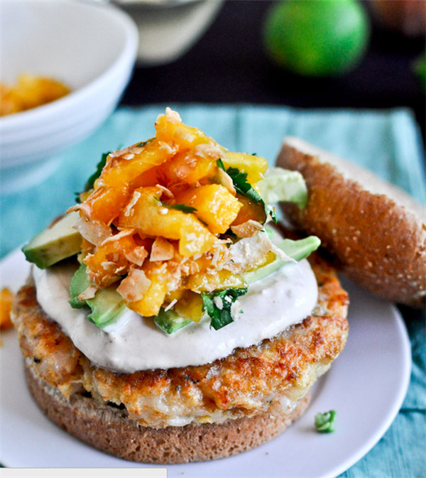 Shrimp Recipe Shrimp Burgers with Chipotle Cream and Peach Salsa