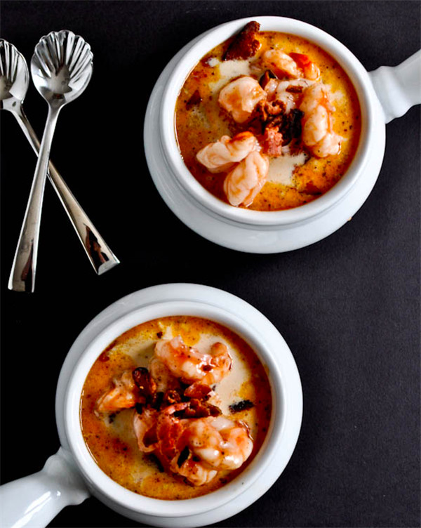 Creamy Corn Chowder with Barbecue Shrimp