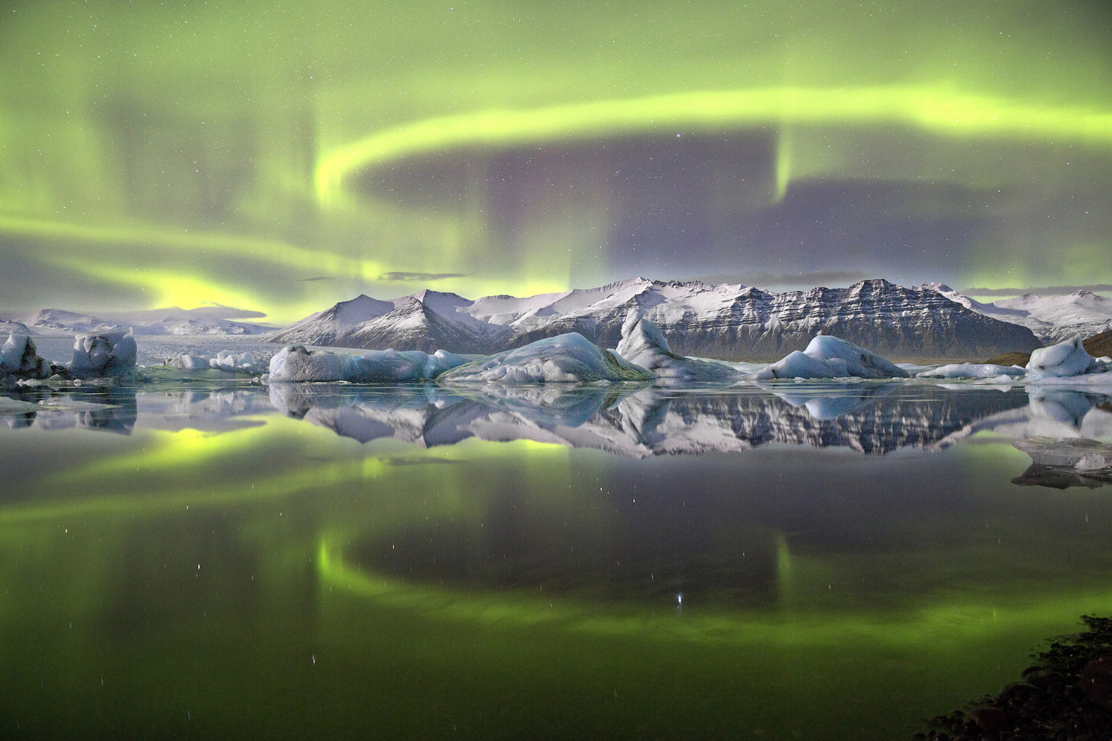 Overall winner – "Aurora Over a Glacier Lagoon" by James Woodend