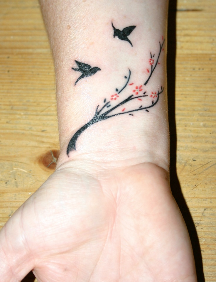 Birds and Flowers Wrist Tattoo