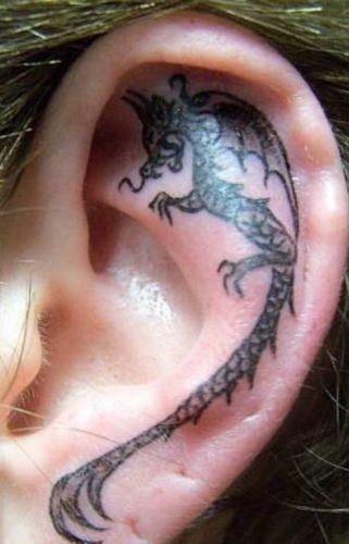 Dragon Inner Ear Tattoo