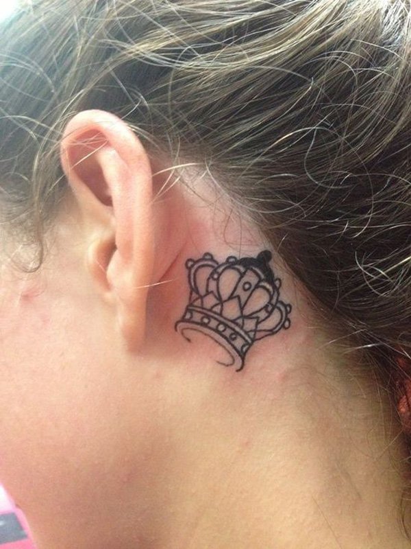 Small Crown Tattoo Behind The Ear