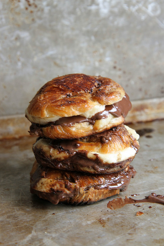 Brown Butter Fried Nutella Banana Croissant Sandwiches