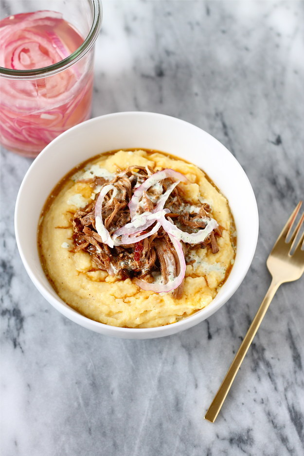 Mexican Shredded Pork Polenta Bowls