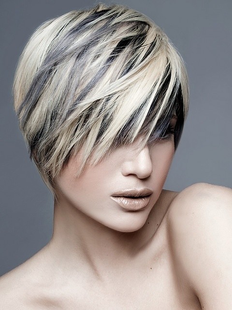 Short Straight Hairstyle with Blond Highlights