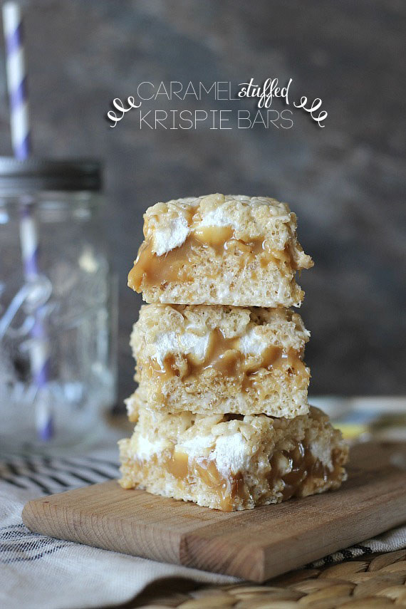 Caramel Stuffed Krispie Treats