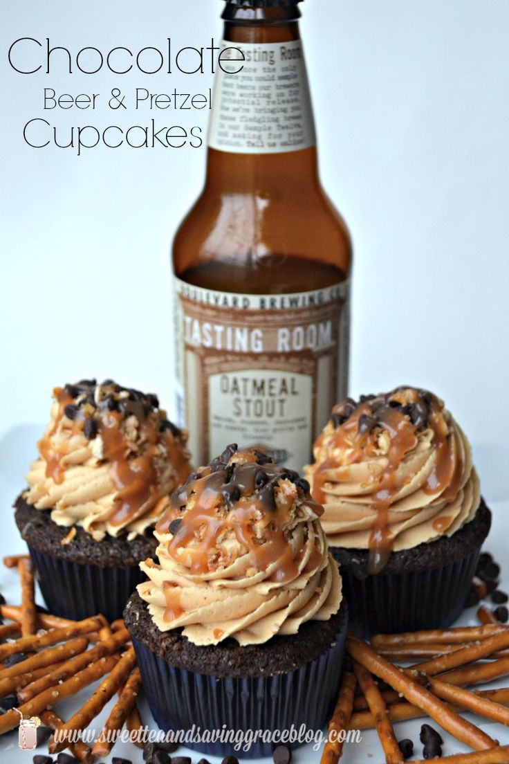 Chocolate Beer Pretzel Cupcake