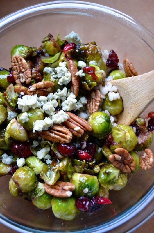 Pan Seared Brussels Sprouts with Cranberries Pecans