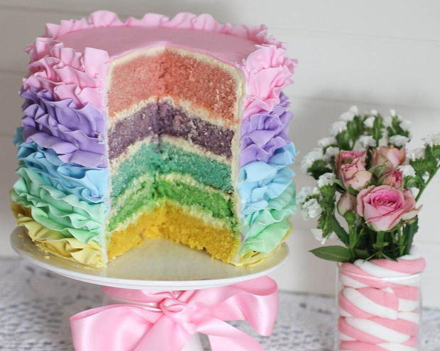 Pastel Rainbow Ruffle Cake