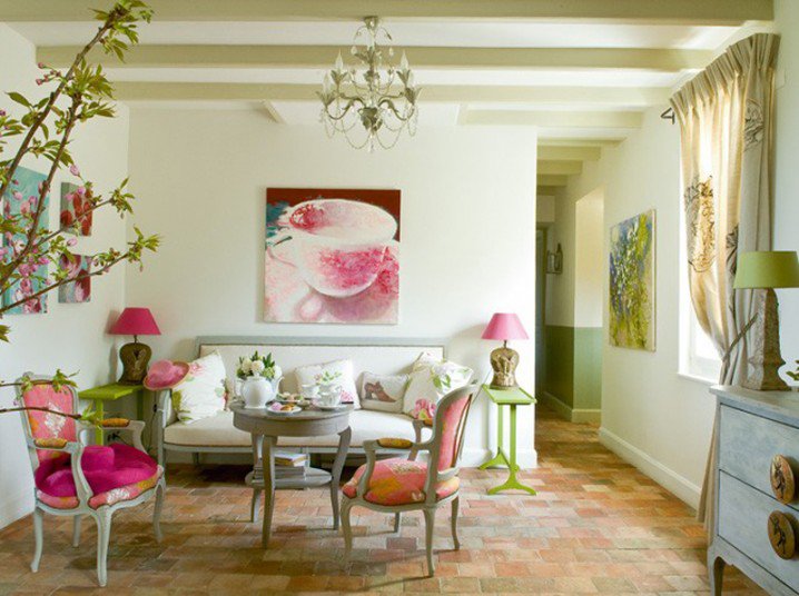 Pink and Green Living Room