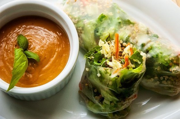 Quinoa Spring Rolls with Spicy Peanut Sauce