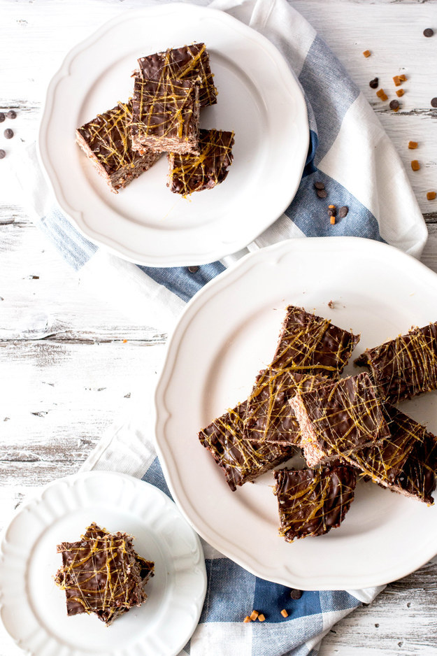 Salted Dark Chocolate Caramel Rice Krispie Treats