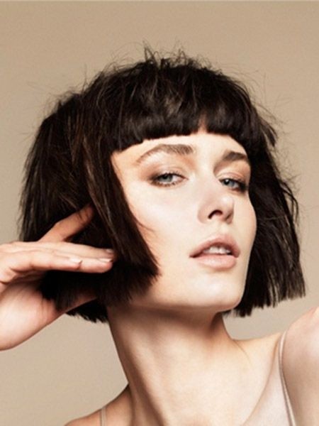 Straight Bob Haircut with Blunt Bangs