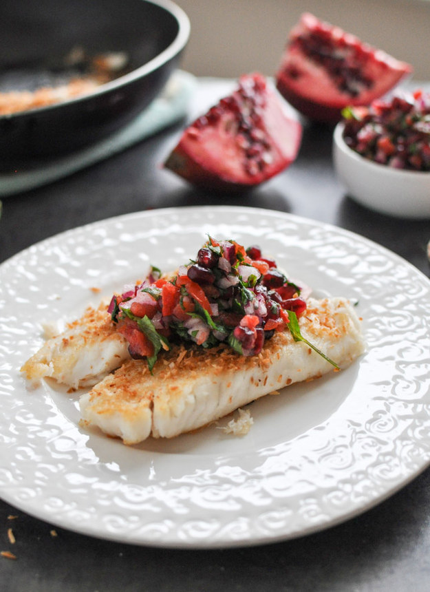 Toasted Coconut Tilapia with Pomegranate Salsa