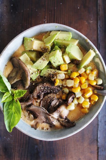 Tomato, Avocado, Mushroom and Corn Soup