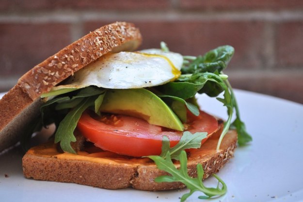 Bacon, Egg, Tomato, Lettuce and Spicy Mayo Sandwich