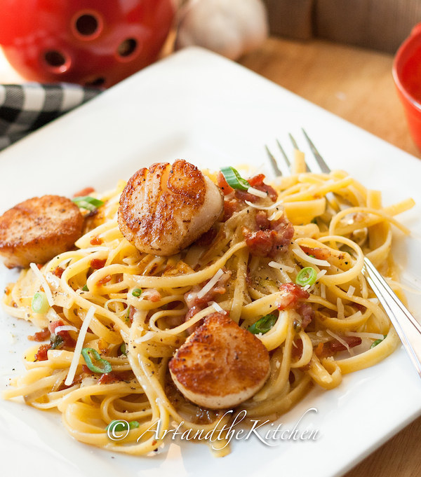 Carbonara with Pan Seared Scallops