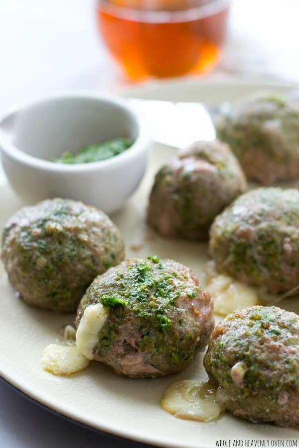 Cheese-stuffed Pesto Meatballs