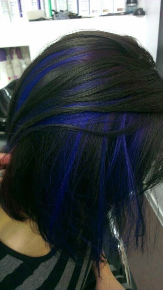Dark Black Hair with Blue Highlights