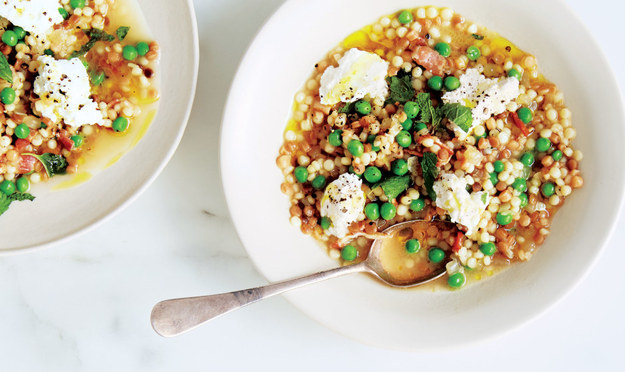 Fregola with Green Peas, Mlnt, and Ricotta
