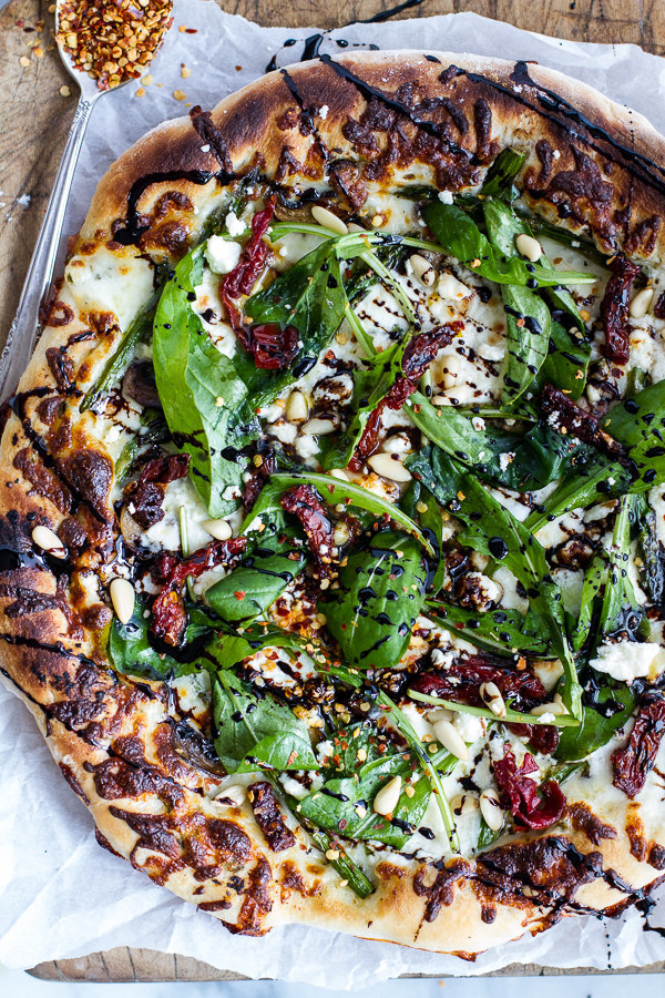 Mushroom, Asparagus, and Burrata Pizza with Balsamic