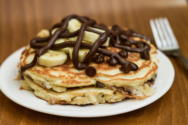 Nutella-stuffed Chocolate Chip Banana Pancakes