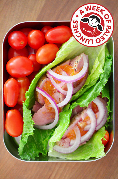 Peachy Pork Lettuce Wraps and Cherry Tomatoes