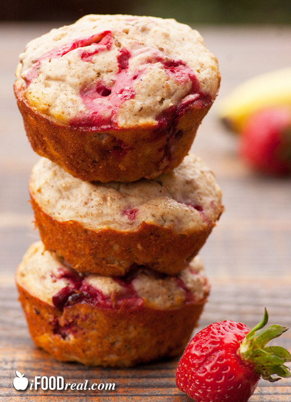 Whole Wheat Strawberry Banana Protein Muffins