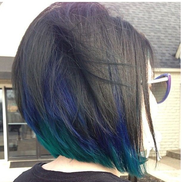 Blunt Bob Hairstyle with Blue Highlights