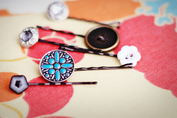 DIY Hair Accessories - button bobby pins