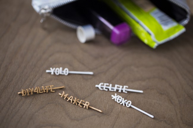 DIY Hair Accessories - wordy pins