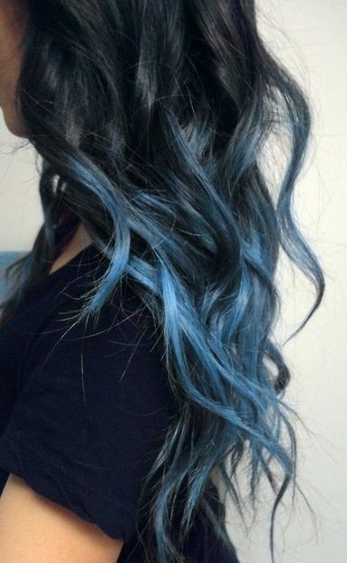 Dark Colored Hair with Blue Highlights