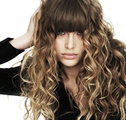 Long Curly Hairstyle with Blunt Bangs