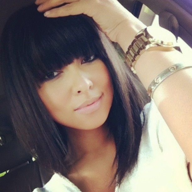 Long Straight Bob Haircut with Blunt Bangs