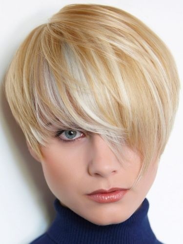 Short Blond Haircut with Long Side Bangs