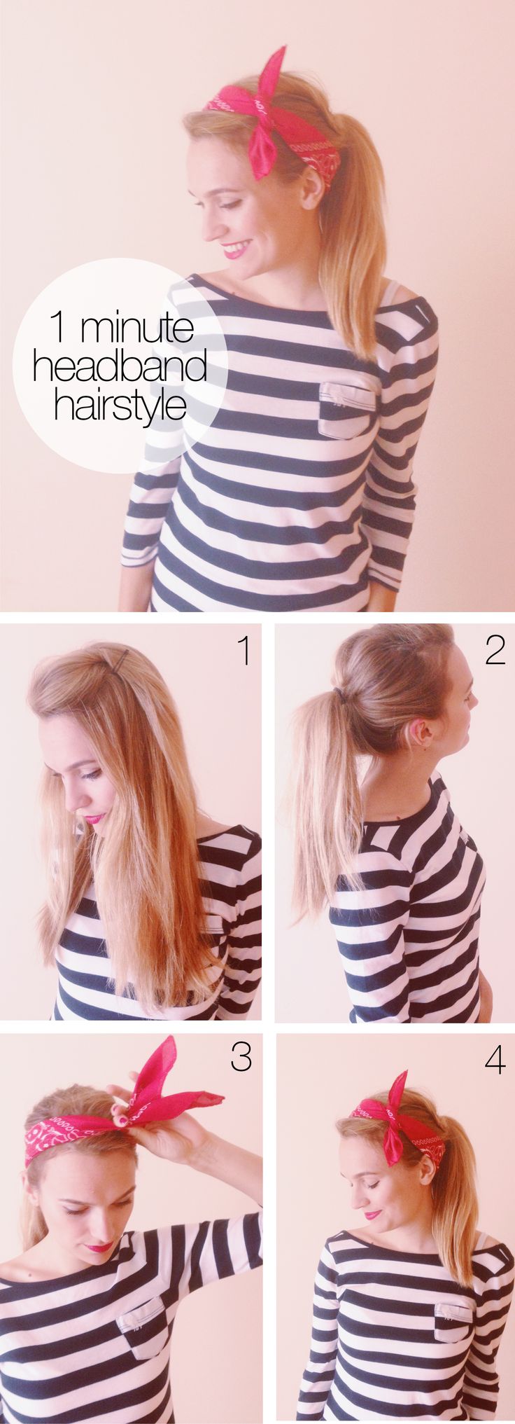 Simple Ponytail Hairstyle with Scarlf Headband Tutorial